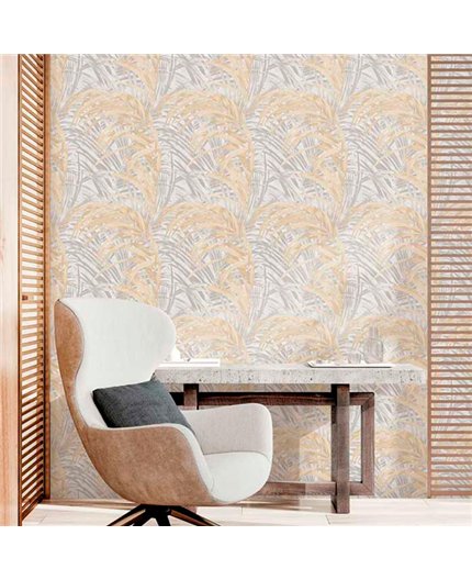 Ref.21137 ambiente real de hojas eucalipto silva essence, sobre fondo Topo en tonos Dorado