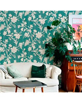 Ref.21119 estancia decorada con flores grabado Dorado y fondo Verde, silva essence