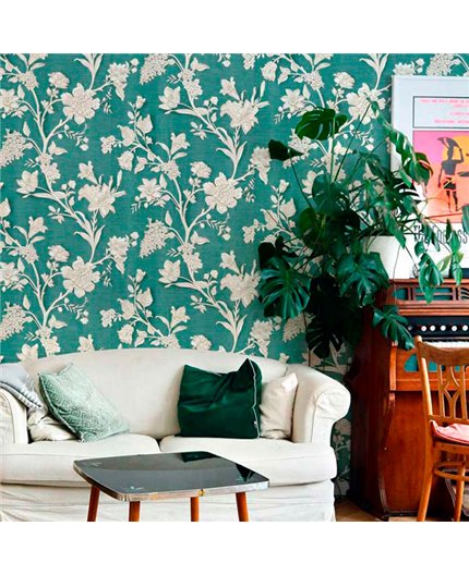 Ref.21119 estancia decorada con flores grabado Dorado y fondo Verde, silva essence