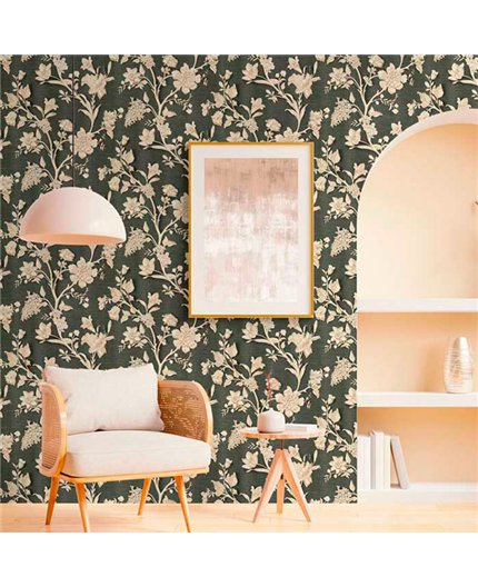 Ref.21120 ambiente real de flores grabado silva essence, sobre fondo Marrón en tonos Dorado