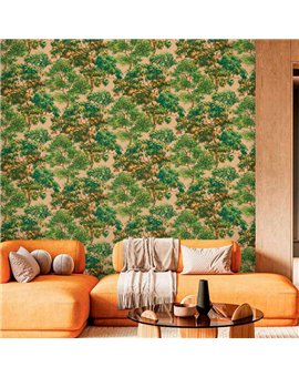 Ref.21133 ambiente con silva essence bosque Verde, Marrón y Dorado sobre fondo Beige