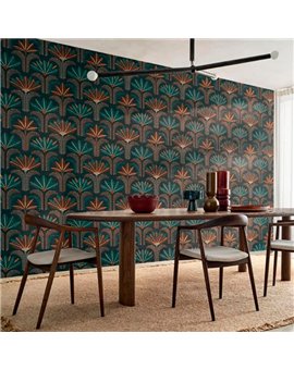 Ref.78180304 foto de ambiente palmeras art déco racines fondo Topo con Beige, Verde, Caldera y Marrón
