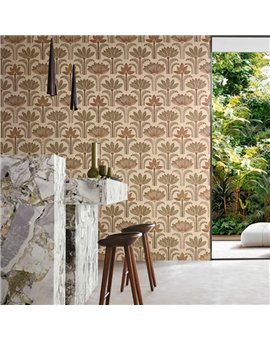 Ref.78201222 ambiente real de hojas tropicales racines, sobre fondo Verde en tonos Beige