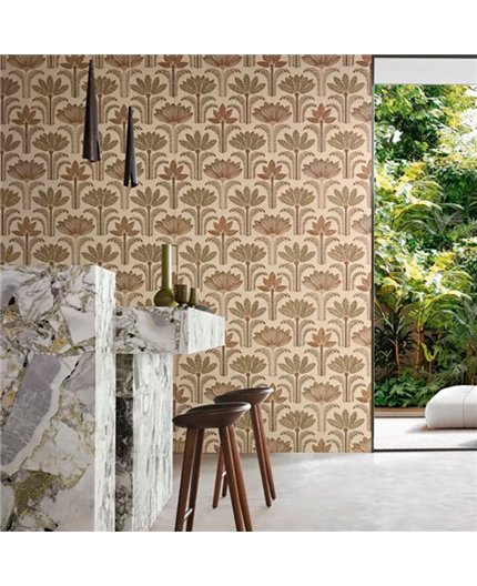 Ref.78201222 ambiente real de hojas tropicales racines, sobre fondo Verde en tonos Beige