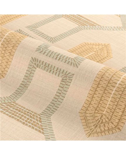 Ref.78190508 estancia decorada con mosaico art déco Verde y Ocre y fondo Beige, racines