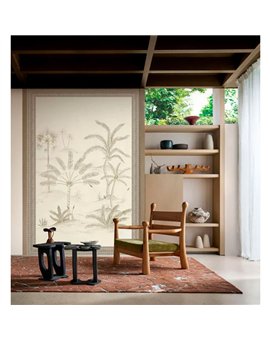 Ref.78243976 estancia decorada con mural oasis con marco Marrón y fondo Beige, racines