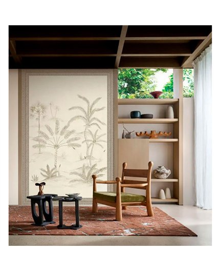 Ref.78243976 estancia decorada con mural oasis con marco Marrón y fondo Beige, racines