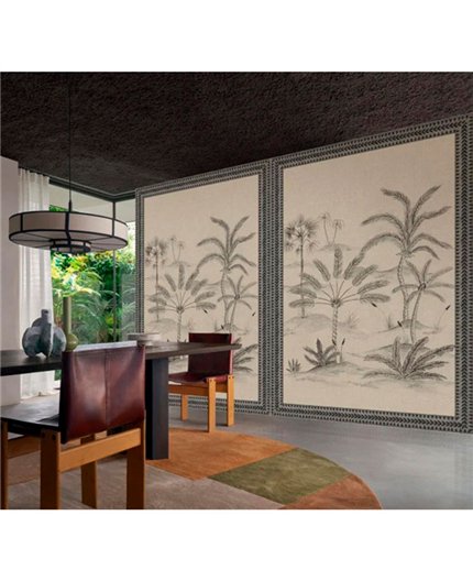 Ref.78244078 ambiente con racines mural oasis con marco Negro sobre fondo Marrón