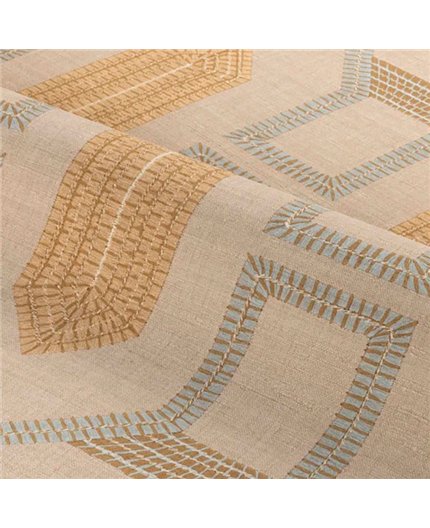 Ref.78190610 estancia decorada con mosaico art déco Ocre y Azul y fondo Beige, racines