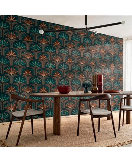Ref.78180304 foto de ambiente palmeras art déco racines fondo Topo con Beige, Verde, Caldera y Marrón