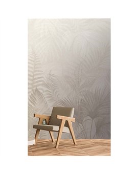 Ref.TND29095 ambiente real de hojas difuminadas terra nova, sobre fondo Beige en tonos Marfil, Topo y Gris