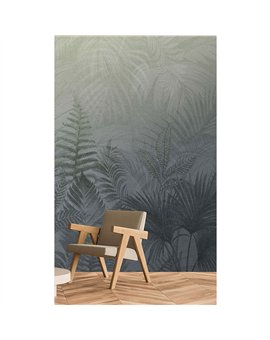 Ref.TND29097 estancia decorada con hojas tropicales Verde y fondo Gris, terra nova