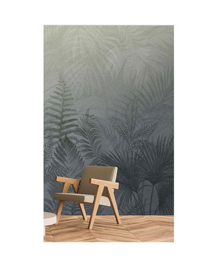 Ref.TND29097 estancia decorada con hojas tropicales Verde y fondo Gris, terra nova