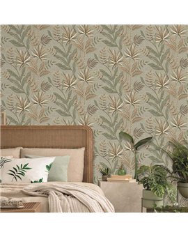 Ref.TN29083 foto de ambiente hojas tropicales terra nova fondo Verde con Marrón y Beige