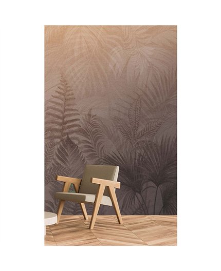 Ref.TND29098 estancia decorada con hojas tropicales Marrón y Beige y fondo Caldera, terra nova