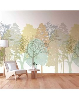 Ref.28291. mural antibes bosque verde y azul sobre fondo blanco roto de iberostil