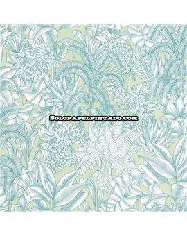 bls107486070 papel pintado blue shades caselio hojas verde blanco roto tejido no tejido super lavable