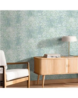 bls107486070 papel pintado blue shades caselio hojas verde blanco roto tejido no tejido super lavable