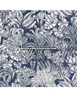 bls107486160 papel pintado blue shades caselio hojas azul blanco roto tejido no tejido super lavable
