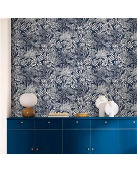 bls107486160 papel pintado blue shades caselio hojas azul blanco roto tejido no tejido super lavable