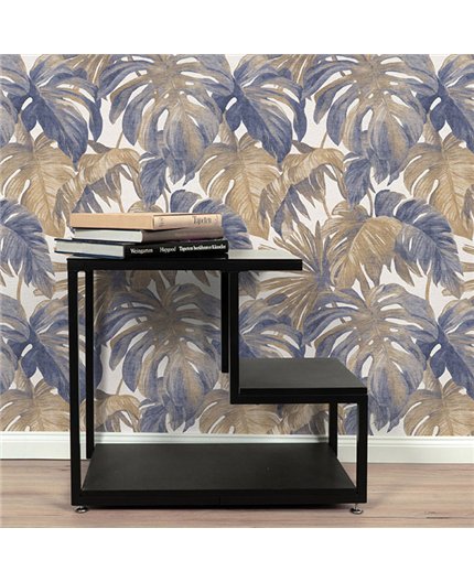 Ref.NATU-017 ambiente con natura hojas tropicales Marrón y Azul sobre fondo Beige