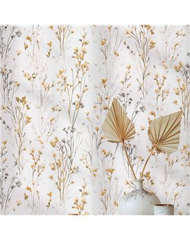 Ref.NATU-041 estancia decorada con ramas silvestres Ocre, Marrón, Topo y Gris y fondo Blanco Roto, natura