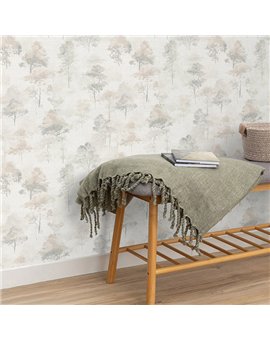 Ref.NATU-048 estancia decorada con bosque acuarela Gris y fondo Beige, natura