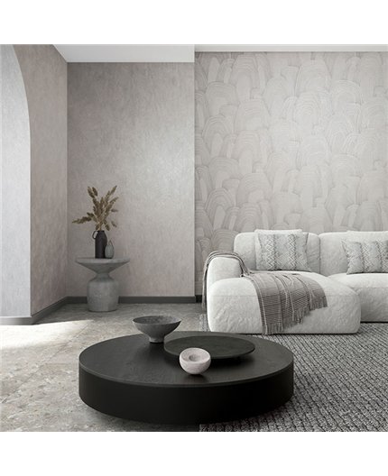 Ref.SILE-017 ambiente con silence arcos lineales Gris y Nacarado sobre fondo Gris
