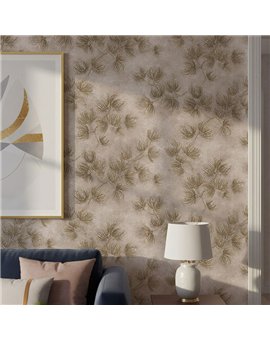 Ref.SILE-024 ambiente con silence ramas de pino Topo y Ocre sobre fondo Beige