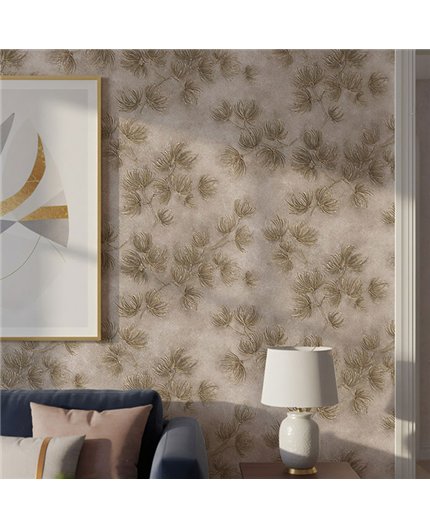 Ref.SILE-024 ambiente con silence ramas de pino Topo y Ocre sobre fondo Beige