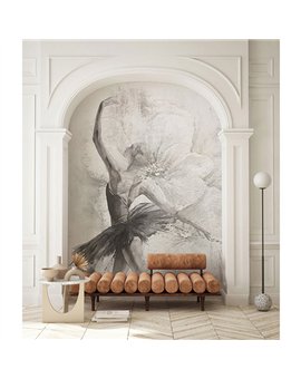 Ref.SILE-038 estancia decorada con mural bailarina Topo y fondo Beige, silence