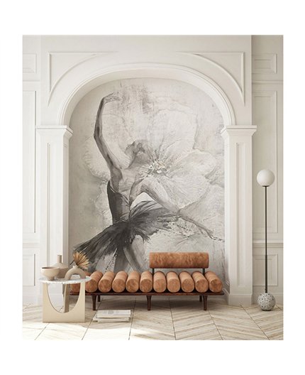 Ref.SILE-038 estancia decorada con mural bailarina Topo y fondo Beige, silence