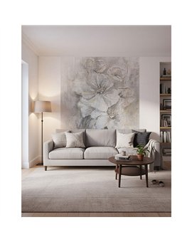 Ref.SILE-055 foto de ambiente mural flores óleo silence fondo Beige con Topo, Gris y Ocre