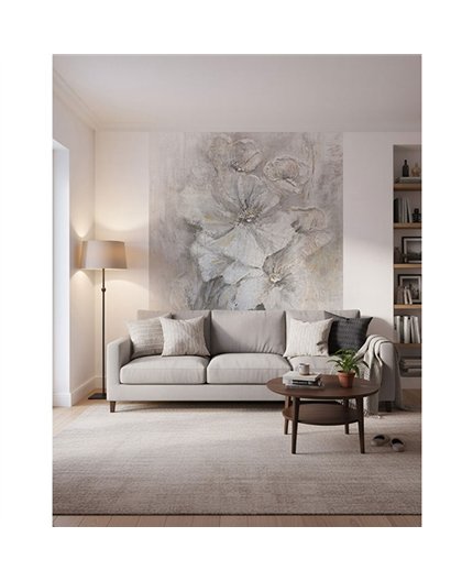 Ref.SILE-055 foto de ambiente mural flores óleo silence fondo Beige con Topo, Gris y Ocre