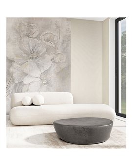 Ref.SILE-055 estancia decorada con mural flores óleo Topo, Gris y Ocre y fondo Beige, silence