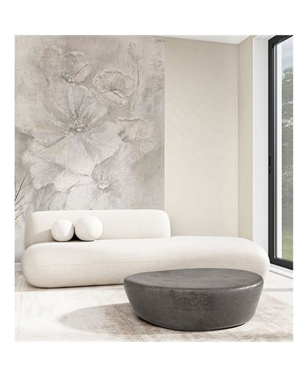 Ref.SILE-055 estancia decorada con mural flores óleo Topo, Gris y Ocre y fondo Beige, silence