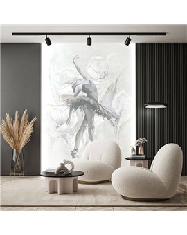 Ref.SILE-067 estancia decorada con mural bailarina Gris, Beige y Blanco Roto y fondo Topo, silence