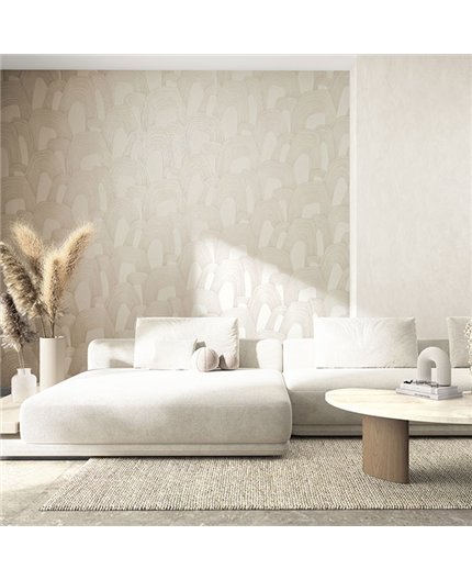 Ref.SILE-001 ambiente con silence arcos lineales Nácar sobre fondo Beige