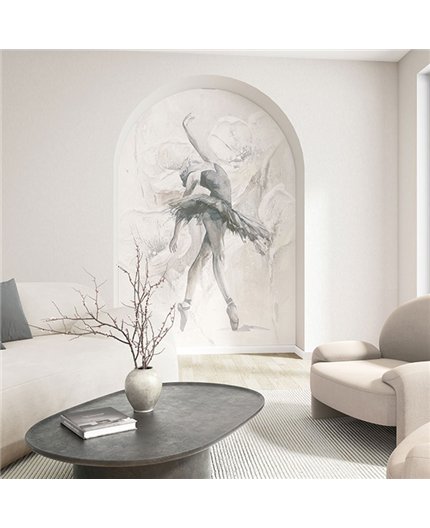 Ref.SILE-067 foto de ambiente mural bailarina silence fondo Topo con Gris, Beige y Blanco Roto