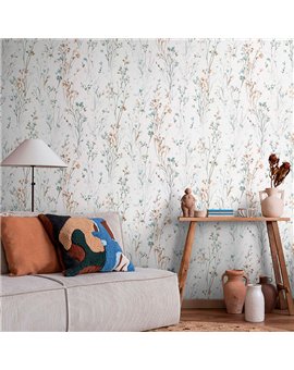 Ref.NATU-004 ambiente real de ramas silvestres natura, sobre fondo Blanco Roto en tonos Verde, Beige, Gris y Marrón
