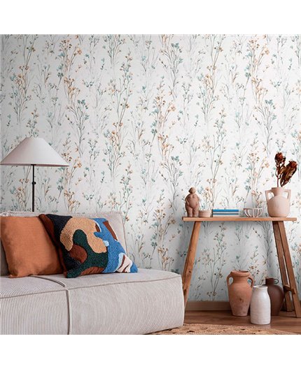 Ref.NATU-004 ambiente real de ramas silvestres natura, sobre fondo Blanco Roto en tonos Verde, Beige, Gris y Marrón
