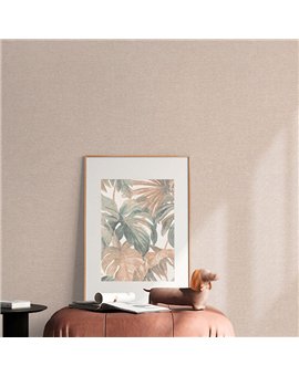 Ref.NATU-070 estancia decorada con liso lino Salmón y fondo Beige, natura