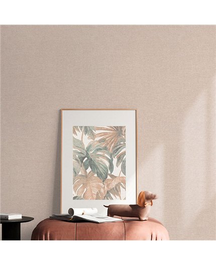 Ref.NATU-070 estancia decorada con liso lino Salmón y fondo Beige, natura