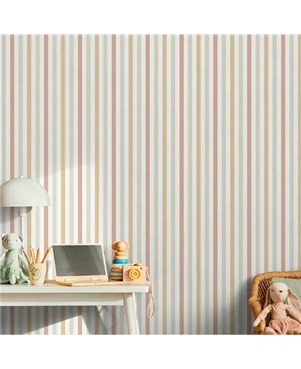Ref.MG4105 foto de ambiente rayas combinadas magic fondo Beige con Topo, Mostaza y Caldera