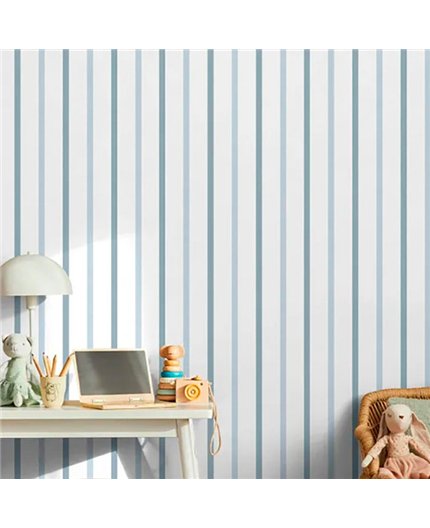 Ref.MG4101 estancia decorada con rayas finas Azul y fondo Blanco, magic