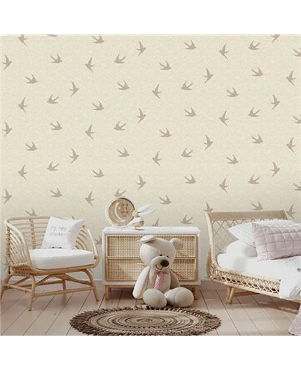 Ref.MG7007 ambiente real de golondrinas magic, sobre fondo Beige en tonos Dorado