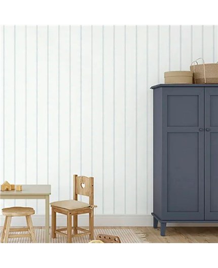 Ref.MG5711 ambiente real de rayas dobles magic, sobre fondo Beige en tonos Azul