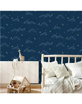 Ref.MG7311 estancia decorada con nubes y lunas Dorado y fondo Azul, magic