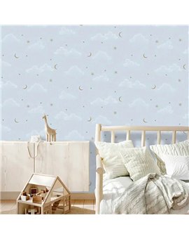 Ref.MG7321 ambiente real de nubes y lunas magic, sobre fondo Azul en tonos Blanco y Dorado