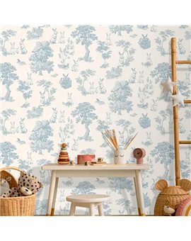 Ref.MG7101 ambiente con magic conejos toile Azul sobre fondo Blanco Roto